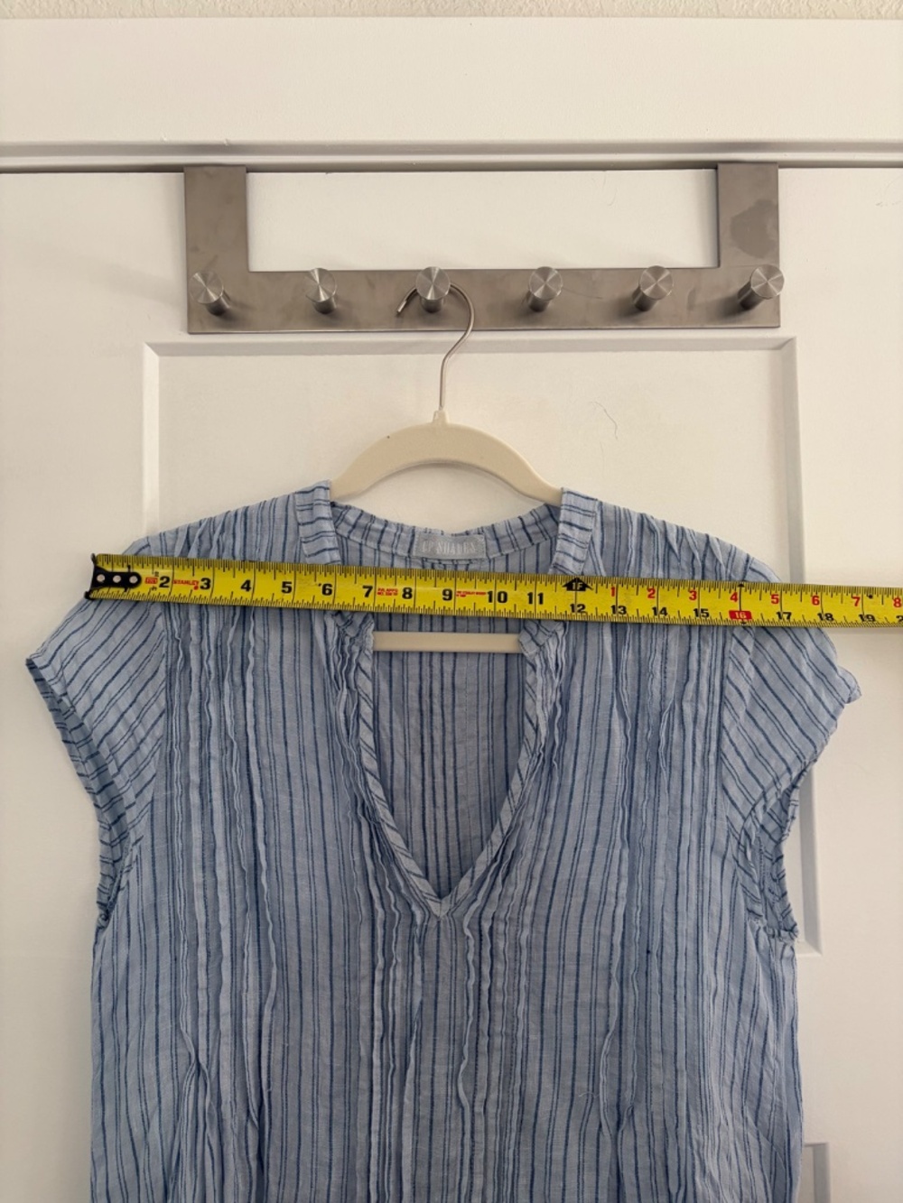 CP Shades Blue Striped Regina Linen Cap Sleeve Tunic Size S - Picture 4 of 6